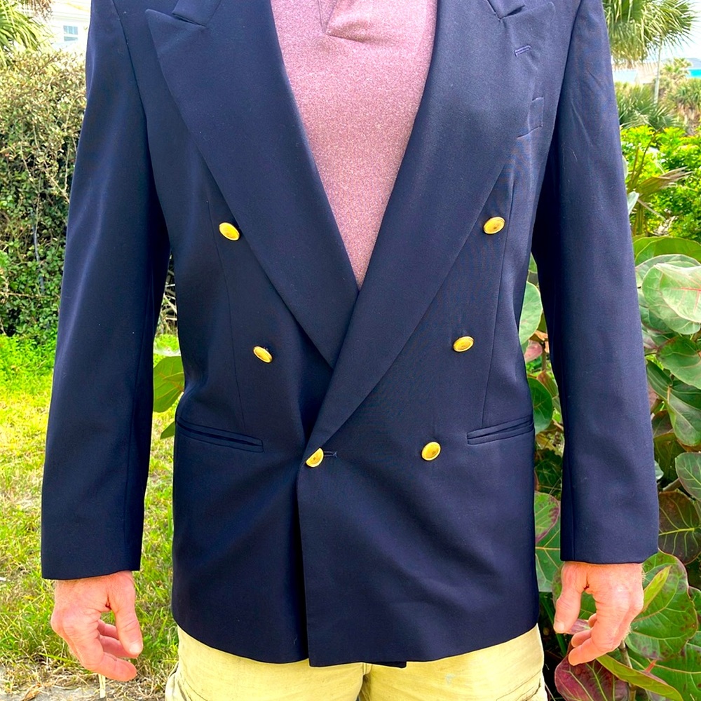 Vintage blue and gold button blazer! 40 R